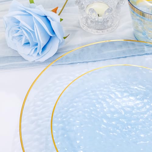 DaYammi 175PCS Clear Blue Gold Plastic Dinnerware Set for 25 Guests, Hammered Disposable Plates for Party, Include: 25 Dinner Plates, 25 Dessert Plates, 75 Gold Silverware, 25 Napkins, 25 Cups - color: Clear Blue, size: 175 Pcs