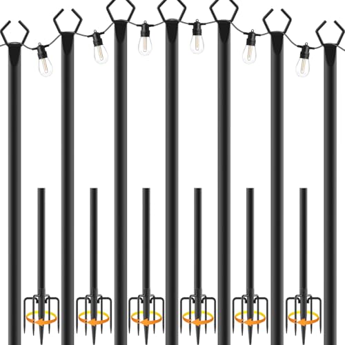 NUERPO 7 Pack String Light Poles,Metal Poles for Hanging Outdoor Light Strings,7 Pack 10 FT Light Poles Stand for Outside Garden,Patio,Wedding,Backyard,Deck,Party - size: 7 Pack 10 FT Light Poles