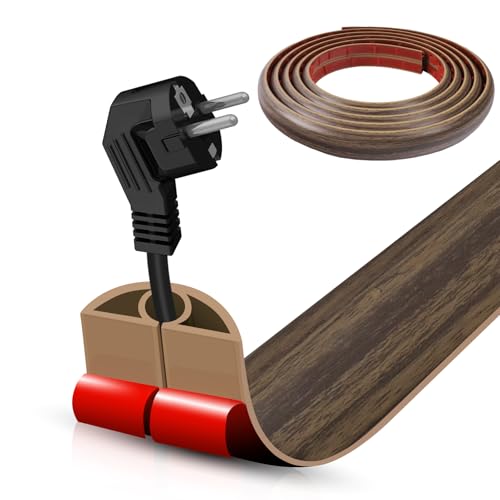Floor Cord Cover Self Adhesive Cord Hider,10FT Cable Management, Extension Strip Protector for Wires, Prevent Cable Trips for Offices, Gyms, Exhibitions Cavity:0.3"(W) x 0.28"(H) Wood Walnut - color: Wood walnut, size: 0.78" x 10'