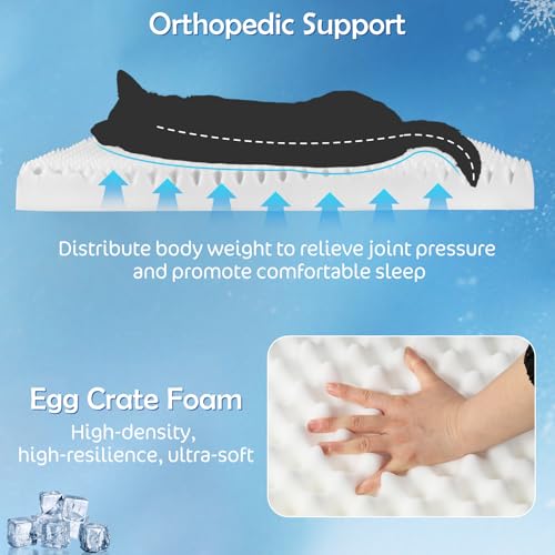 Q-Max>0.4 Cooling Dog Bed, 44" x 32" Orthopedic Dog Beds Large Sized, Waterproof Self-Cooling Pet Mat for Summer with Removable Washable Cover, Egg Crate Foam, Anti-Slip Bottom, Non-Gel, Blue - color: Cooling Blue, size: 44" x 32"