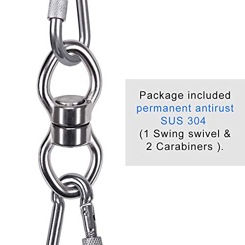 SELEWARE Silent Bearing Swing Swivel, 360° Rotational Device Hanging Accessory for Tree Swing, Hammock Chair, Yoga,1200LB Capacity, 2 Pack - color: Swivel (C) and 2 Carabiners, 2 Pack