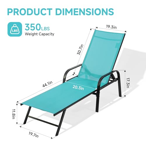 DUMOS Outdoor Lounge Chaise, 5-Position Chaise Lounge with Armrests, Sun Tanning Chair 350 lbs Heavy Duty Patio Pool Chair, Waterproof Sun Lounger for Deck, Backyard, Beach & Poolside, Blue - color: Sky Blue