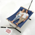 FULIYE Double Hammock with Stand for Outdoor，2 Person Heavy Duty Portable Hammock with Adjustable Steel Stand and Balance Ropes Included – for Patio, Backyard, Garden, Beach (Purplish Blue)