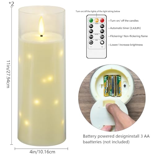 kakoya 11" x 4" Large Outdoor Waterproof Flameless LED Candles with Remote and Timer,Acrylic Pillar Candles Battery Operated with Embedded Star String for Porch,Patio,Outdoor Decor,Set of 2(Ivory) - color: Ivory, size: 2PCS-D4"xH11"