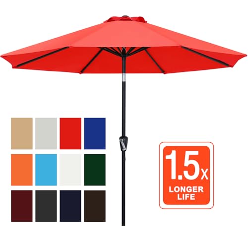 ABCCANOPY 10FT Patio Umbrella, Outdoor Waterproof Table Umbrella with Push Button Tilt and Crank, 8 Ribs UV Protection Pool Umbrella for Garden, Lawn, Deck & Backyard (Red) - color: Red, size: 10FT