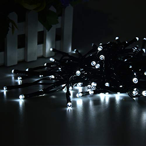 2 Pack 200 LED Solar String Lights, 85.2ft 8 Modes Solar String Lights for Outside, Waterproof and Solar Powered Outdoor String Lights for Holiday Christmas Yard Garden Tree Wedding Party (Cold White) - color: White