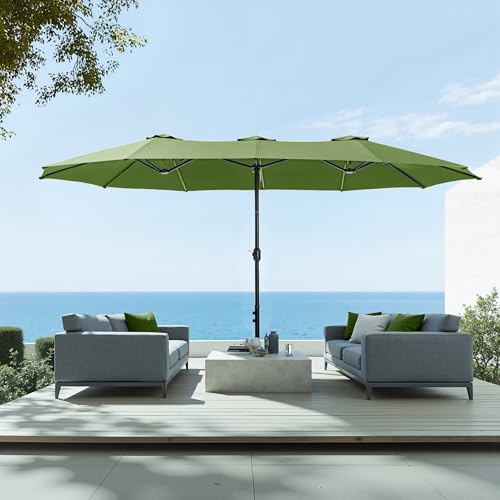 Sophia & William 15 ft Extra Large Patio Umbrella with Base Included, Rectangular Outdoor Umbrella Heavy Duty, Market Umbrella Double-sided Fade Resistant for Pool Garden Backyard, Lime - color: Lime
