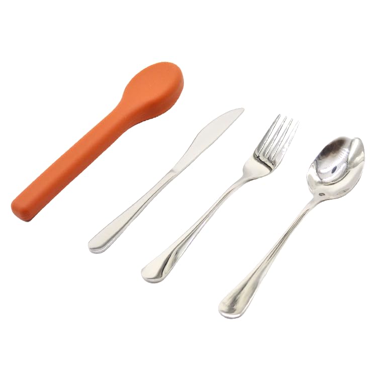 Portable Silverware Utensils Set with Silicon Case (Burnt Orange), 3 pcs Stainless Steel Cutlery Set (Fork Spoon Knife) For Camping School Picnic Office Travel - color: Burnt Orange