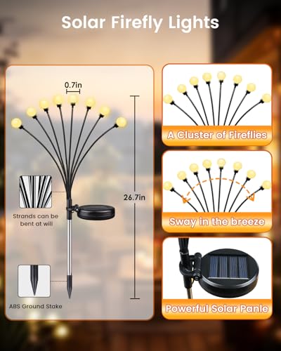 OZS 8 Pack Total 64 LED Solar Firefly Lights Fairy Outdoor - Solar Garden Lights Outdoor, Sway by Wind, Waterproof for Garden Patio Pathway Fairy Decor (Warm White) - color: Warm White, size: 8 Pack