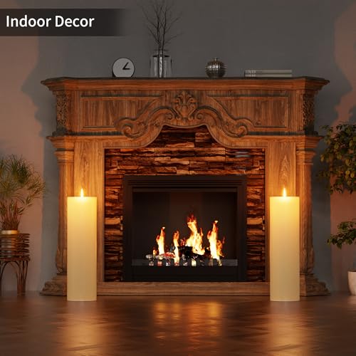 BUTHY 14" x 4" Large Outdoor Candles with Timer Waterproof Flickering LED Flameless Candles Battery Operated with Remote Fake Pillar Candles Realistic for Patio Porch Lanterns, Ivory 2 Pack - color: Ivory, size: 14in-2Pack
