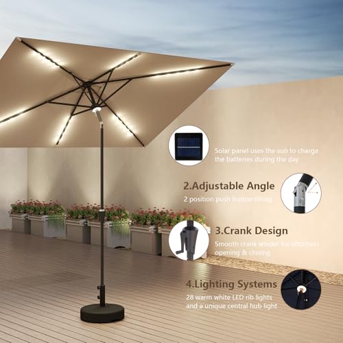 C-Hopetree Rectangular Outdoor Patio Market Umbrella with Solar LED Lights 6.5 x 10 ft - color: Beige