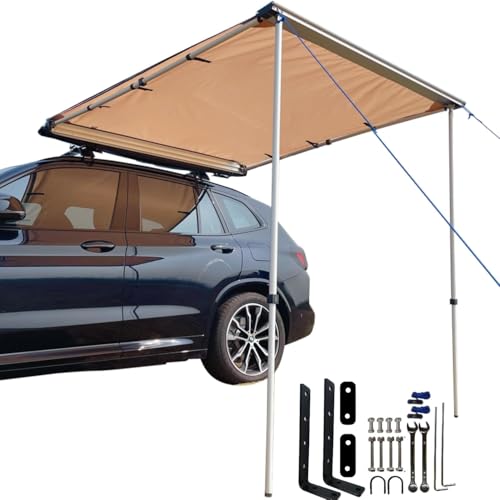 DANCHEL OUTDOOR Car Awning Pull-Out Roof Rack Vehicle Awning UPF50+ Sun Shelter Canopy for SUV Truck Camper Overland Camping, 4.9x6.5ft Khaki - color: khaki pull-out awning, size: 4.9x6.5ft