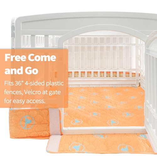 PJYuCien Dog Playpen Bottom Pad Fits for 36 Inch 4 Panels Exercise Pet Pen, Using as a Fence Stabilization and Puppy Pen Mat, Hoop and Loop Design, Orange (Playpen Not Included) - style: Orange Bottom, 36"Width, Orange ( Adhesive Tape Connections )