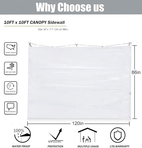SCOCANOPY Door for 10x10 Canopy Frame Two Central Zipper Design for Easy Entry and Exit,1 Pack Sunwall Only,Black - color: Black, size: 10X10