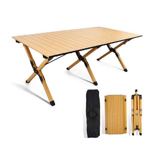 rollingsurfer Folding Camping Table, Lightweight Roll-Up Table Aluminum Low Portable Picnic Table with Carrying Bag for Outdoor, Beach, Picnic, Backyards, BBQ and Party, 45.2''D x 23.6''W x 17.3''H - size: 45.2in