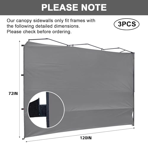 KAMPKEEPER 10X10 Canopy Tent Sidewalls with Zipper for Canopy Frame, 3Pcs Sunwalls Only, UPF50+ Waterproof Side Walls(Dark Grey) - color: Dark Grey