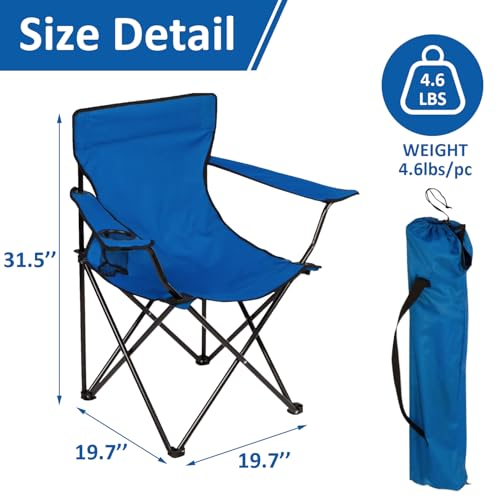 Folding Camping Chair with Cup Holder, 225lbs Capacity, Portable Foldable Chair with Large Anti-Sink Feet, PE Coated Fabric for Outdoor, Beach, Fishing, Backpacking, Blue 2PCS - color: Blue