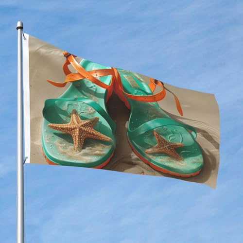 Flip-Flops On A Sandy Beach Flag 2 X 3 Ft Double Sided Vertical Garden Flag Seasonal Holiday Banner With Brass Grommets Photo Backdrop Yard Flag For Outdoor Indoor Home Decor - color: Flip-Flops On A Sandy Beach