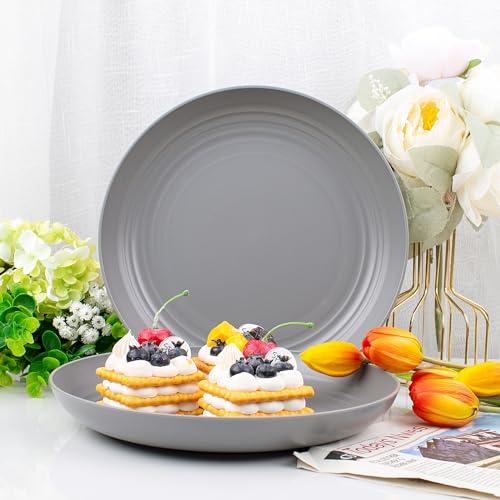 supernal 16pcs Dark Grey Wheat Straw Plates, Deep Dinner Plastic Plates, Reusable Plate, 10 inch Unbreakable Plate Set for Picninc, Camping, Lightweight Microwave Dishwasher Safe - color: Dark Gray