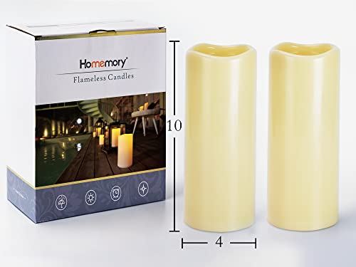 Homemory 4" x 10" Large Waterproof Outdoor Flameless Candles, Battery Operated LED Pillar Candles with Remote and Timers for Indoor Outdoor Lanterns, Long Lasting, Dark Ivory, Set of 2 - color: Dark Ivory, size: 4"x 10"