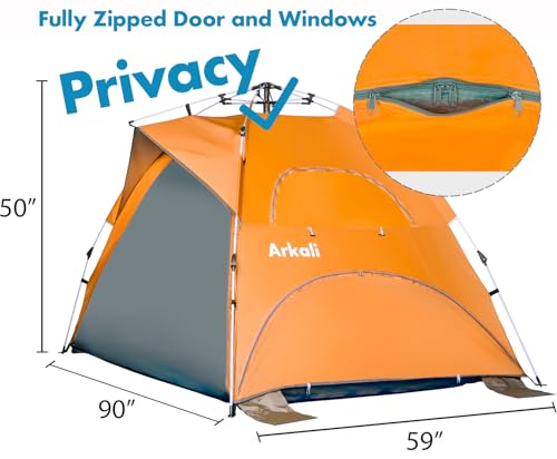 Beach Tent for Family with Kids Pop Up Beach Sun Shade Tent with UPF 50+ UV Protection, Removable Floor Zippered Privacy & Ventilation Sun Shelter Family 3 to 4 Person - color: Orange