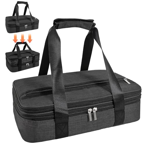 Insulated Casserole Carriers for Hot or Cold Food,Double Decker Casserole Dish Bag Carrying Case,Expandable Food Carrier Warmer Container Bag For Travel Picnic Cookouts.Fits 9"x13" Baking Dish - color: Double Black
