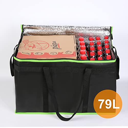 Bodaon 4-Pack Cooler Insulated Food Delivery Bag, Rideshare Delivery Bag, XXX-Large Thermal Bags for Catering/Hot Pizza, Travel/Camping/Picnic/Grocery Reusable Warmer Frozen, Black-Green Edge - color: Black-green Edge, size: XXX-Large