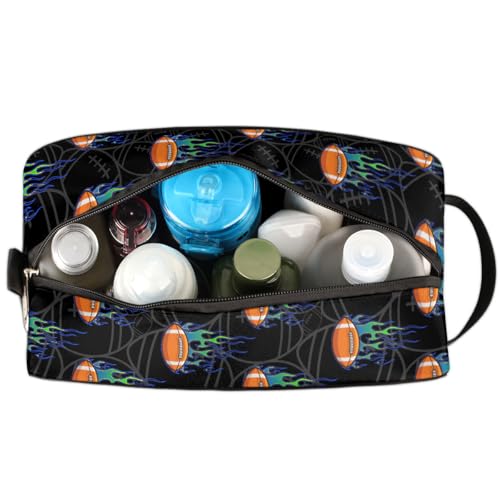 Kids Travel Toiletry Bag - Waterproof Hanging Cosmetic Hygiene Bags for Boys Men - Fire Football Large Shave Kit for Toiletries Accessories Bathroom Stuff - color: Fire Rugby