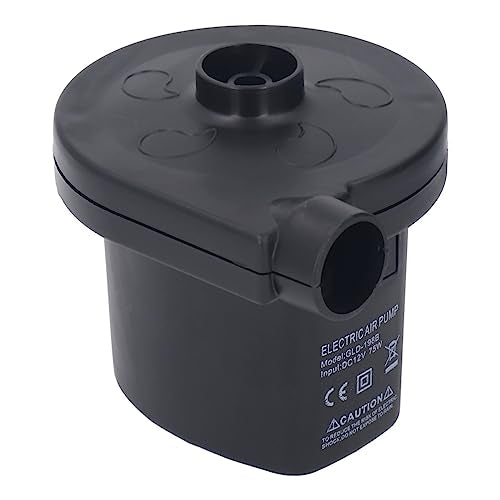 Jeanoko Electric Portable Inflator Deflator Pump with Low Noise 75W Power for Car Inflatable Bed, Boat, Sofa, 3 Nozzle Black