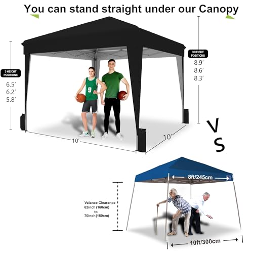 SANWAY 10x10 Pop up Canopy Tent, One-Button, Outdoor Instant Canopy Protable for Events, Camping, Parties, Vendor, Beach Tent - Black - color: Black