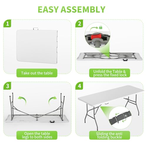 BestOffice 6 FT Picnic Table, Portable Plastic Folding Table with Carrying Handle Perfect for Picnics, Parties, Party and Camping, White - color: White, size: 6 FT 70"x28"