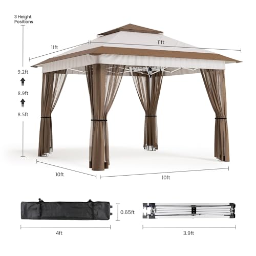 Bealife 11x11 Pop Up Gazebo Tent with Mosquito Netting, Instant Gazebo, Party Tent with Roller Bag, Pop Up Canopy Tent for Parties Patio Lawn Backyard Garden Deck, Beige - color: Beige