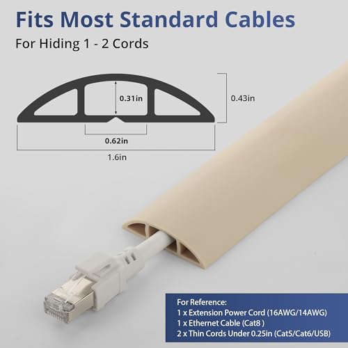 ZhiYo 5.6ft Cord Covers for Wires on Floor, Cord Hider Floor Hide Extension Cords, Soft PVC Cable Cover Cable Protector, Wire Cavity W0.62in H0.31in, Beige - color: Ivory Beige, size: 1.6'' W X 5.6' L