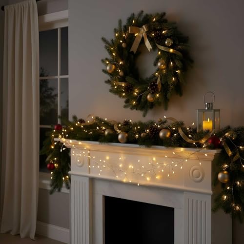 QBIS 400 LED Cluster Lights on Silver Wire. Warm White Fairy Lights Plug in, 16.5ft Christmas Lights for Christmas Tree and Fireplace Mantel. Indoor Outdoor Firecracker Light String. - size: 400 LED - Silver Wire - Mains Plug
