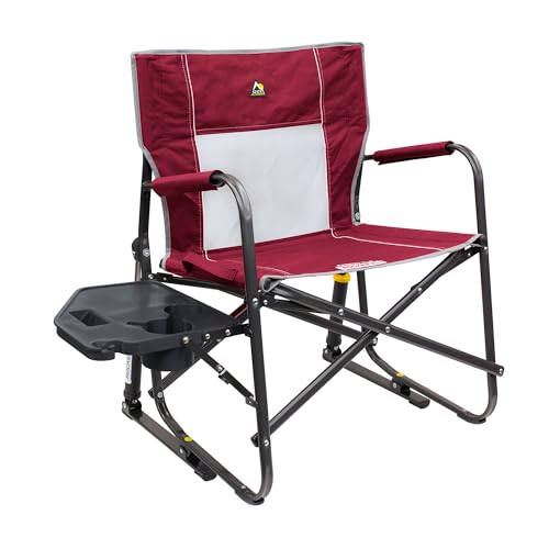 GCI OUTDOOR Freestyle Rocker XL with Side Table Camping Chair | Portable Folding Rocking Chair with Solid, Durable Armrests, Drink Holder & Comfortable Backrest — Red - color: Red, style: Freestyle Rocker XL W/ Side Table