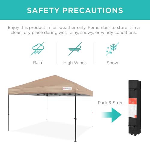 Best Choice Products 10x10ft Pop Up Canopy Tent, Outdoor Shade, 1 Person 1 Minute Set Up, Carry Case, 4 Weight Bags - Tan - color: Tan, size: 10x10ft