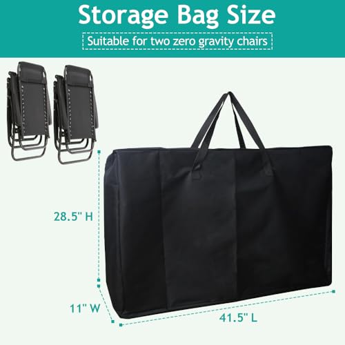 2 Pack Heavy Duty Folding Chair Storage Bag, 600D Chair Storage Case for Beach Camping Chair Zero Gravity Chair Folding Recliners, Extra Large Travel Bag with Zippers, 41.5" Lx 11" Wx 28.5" H - size: 2 Pack