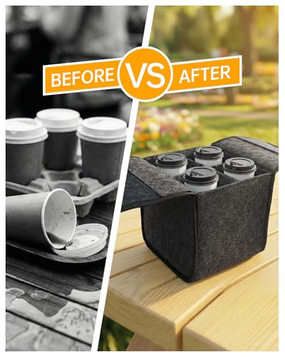 4 Cup Drink Carrier with Handle, Portable Felt Reusable Cup Holder for Hot & Cold Drinks, Coffee Carrier for Delivery, Takeout, Picnics, Parties - size: 4 Cup