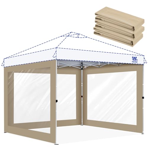 FANPAT 3Pcs Clear Canopy Sidewalls for 10x10 Pop Up Tent, Transparent Window Curtain Cloth, 8 Mil PVC Enclosure Fabric with Zipper, Khaki (Not Including Frame and the top,Sidewalls ONLY) - color: Khaki