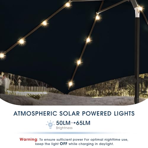wikiwiki 10FT Solar Led Patio Umbrella with Base Included, 32 LED Lights, 8 Sturdy Ribs, Fade Resistant Waterproof POLYESTER DTY Canopy for Garden, Lawn, Deck, Backyard & Pool, Navy Blue - color: Navy Blue, size: 10FT