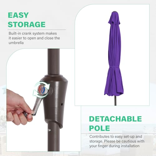 JEAREY 9 FT Patio Umbrella Outdoor, Table Umbrellas Market Umbrella w/Push Button Tilt/Crank, 8 Sturdy Ribs(Dark Purple) - color: Dark Purple