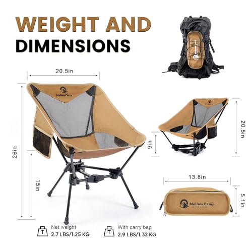 MellowCamp Camping Chair, Ultralight Folding Backpacking Hiking Chair, Compact Portable for Hiking, Camping, Backpacking, Beach, Roadtrip (Dune Brown) - color: Dune Brown