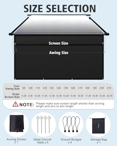 Dulepax RV Awning Shade Screen with Zipper 8'X14'3'' -Second Generation RV Awning Screen Significantly Improves Shadew and Privacy.Universal RV Awning Sun Shade Screen with Complete Kits - color: Black, size: 8'x14'3" Shade Screen for 15 Ft Awning