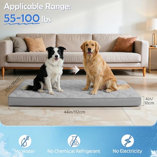 Q-Max>0.4 Cooling Dog Bed, 44" x 32" Orthopedic Dog Beds Large Sized, Waterproof Self-Cooling Pet Mat for Summer with Removable Washable Cover, Egg Crate Foam, Anti-Slip Bottom, Non-Gel, Grey - color: Cooling Grey, size: 44" x 32"