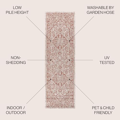 JONATHAN Y Boho Medallion Indoor Outdoor Runner Rug 2X8 Red/Taupe, Rozetta Textured Weave for Backyard, Patio, Porch, Easy-Cleaning, High Traffic, Pet-Friendly, Non-Shedding (SMB102A-28) - color: Red/Taupe, size: 2'2" x 8' (Runner)