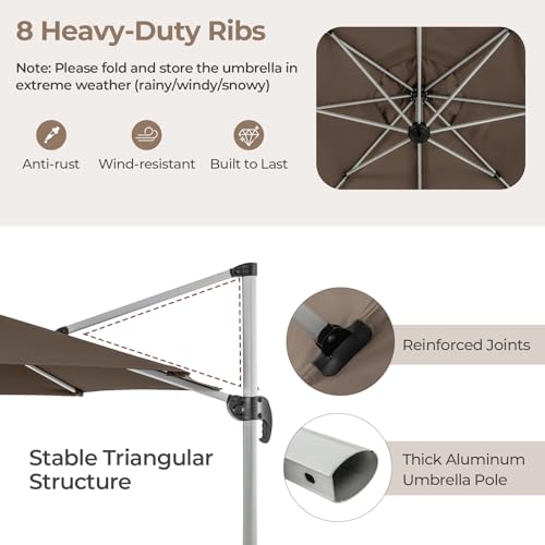 Cantilever Patio Umbrella Aluminum Offset Umbrella with 360-Degree Rotation & Adjustable Tilt, Large Patio Offset Umbrella for Garden, Pool, Backyard & Deck - color: Brown-1, size: 11ft