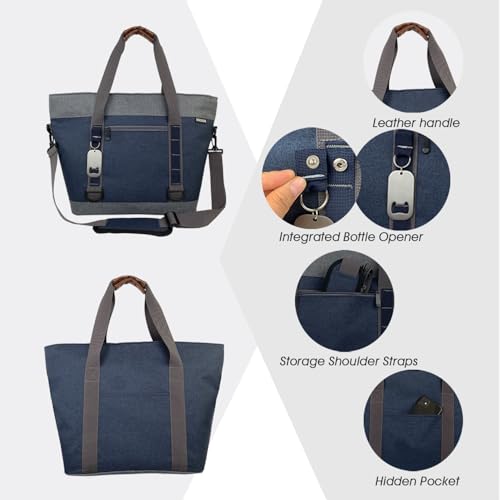 Insulated Cooler Bag, Large Insulated Bag, Reusable Shopping Bags, Leakproof Soft Cooler with BagsBottle Opener, Suitable for Supermarket Shopping, Travel,Beach,Family Picnic,Camping - color: blue