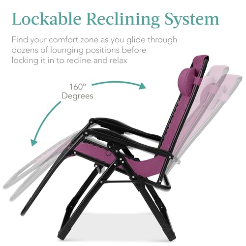 Best Choice Products Oversized Zero Gravity Chair, Folding Outdoor Patio Recliner, XL Anti Gravity Lounger w/Removable Cushion, Cup Holder, Side Tray, 350lb Capacity - Amethyst Purple - color: Amethyst Purple