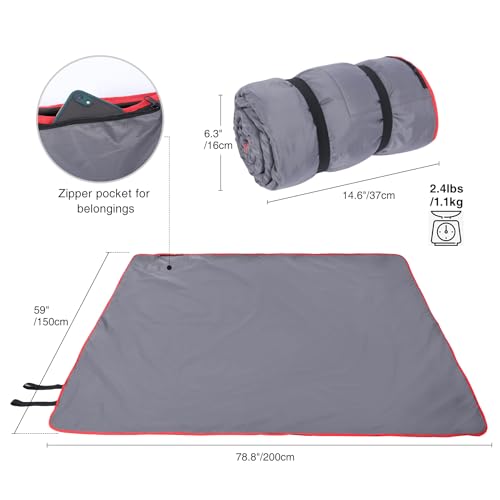 REDCAMP Large Waterproof Stadium Blanket for Cold Weather, Soft Warm Fleece Camping Blanket Windproof for Outdoor Sports, Blue/Red (Outer Grey/Inner Black) - color: Outer Grey/Inner Black