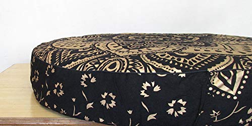 Large Hippie Mandala Round Floor Pillow Cover Ottoman Pouf Cover Daybed Cotton Cushion Cover with Heavy Duty Zipper Seating Ottoman Poufs Dog-Pets Bed 35" (Black Gold Flower, 35" Round) - color: Black Gold Flower, size: 35" x 35" (Pack of 1)